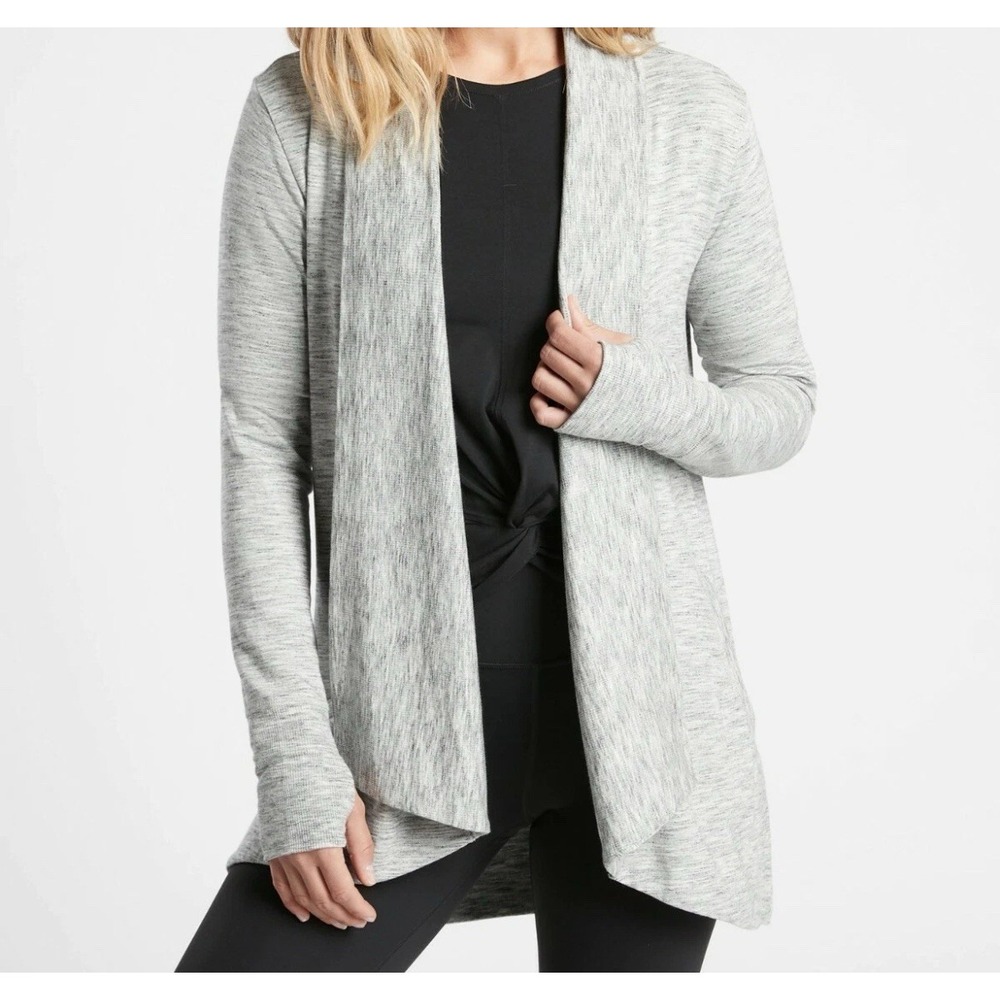 Athleta Pranayama Wrap Cardigan Sweater Women's‎ Small Gray Pockets Thumbholes